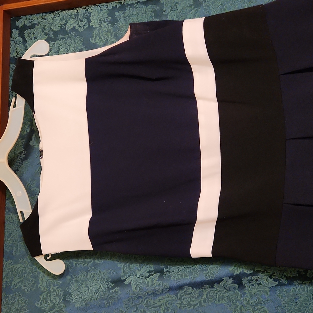 Ralph Lauren Navy White Striped Dress with Pleated Skirt Women's Size 14 - Picture 3 of 6